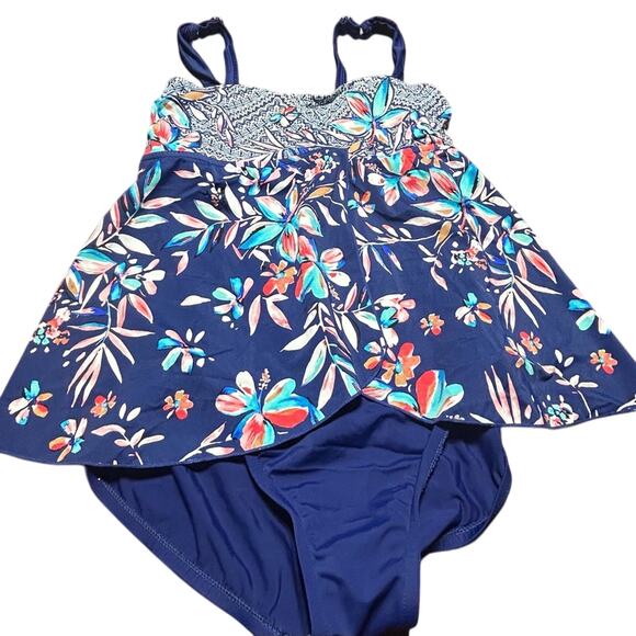 Maxine of Hollywood Blue Floral Swim Dress - Picture 1 of 5